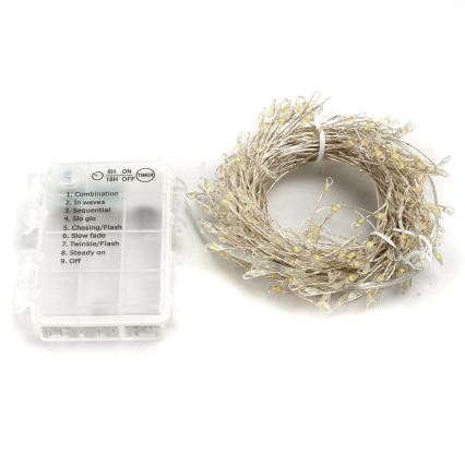 Aigostar - LED-Außen-Weihnachtslichterkette 300 LEDs / 8 Funktionen 3xAA 9,3 m IP44 warmweiß