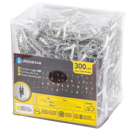 Aigostar - LED Außen-Weihnachtslichterkette 300xLED/8 Funktionen 15x0,4 m IP44 warmweiß