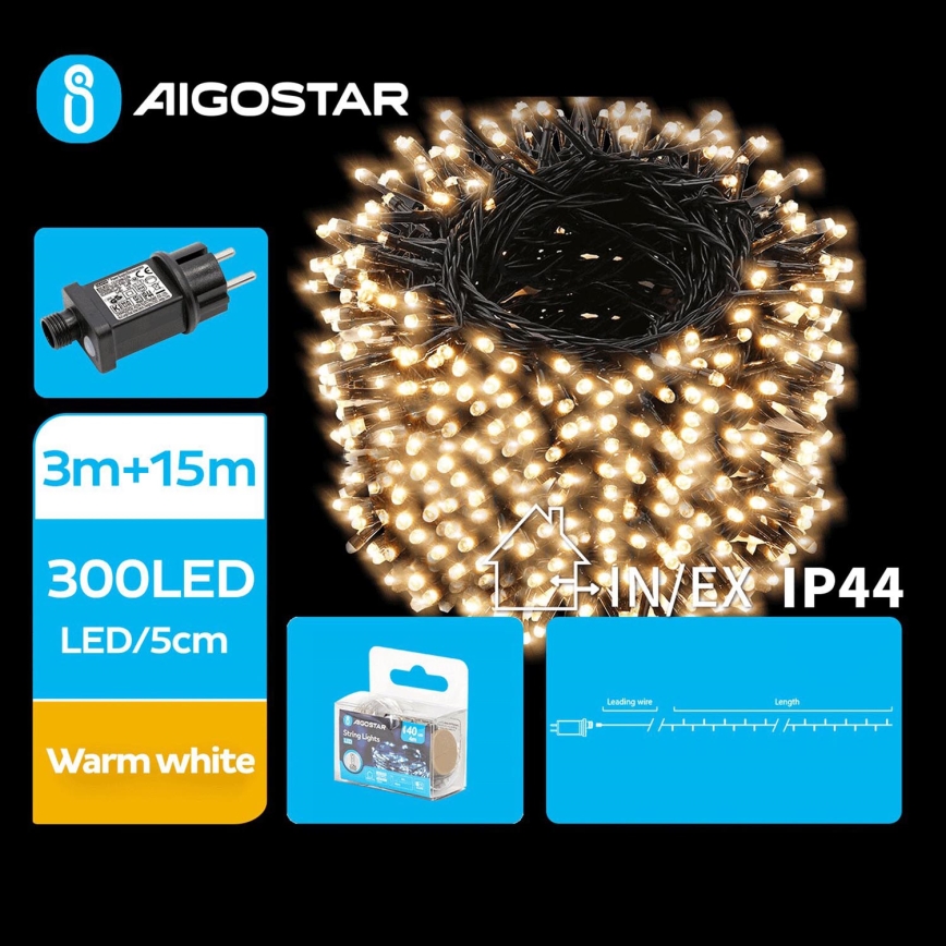 Aigostar - LED Außen-Weihnachtslichterkette 300xLED/8 Funktionen 18m IP44 warmweiß