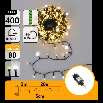 Aigostar - LED Außen-Weihnachtslichterkette 320xLED+80xLED 23m IP44 warmweiß+kaltweiß