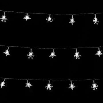 Aigostar - LED-Außen-Weihnachtslichterkette, 50 LEDs / 8 Funktionen, 3xAA, 5 m, IP44, kaltweiß, Sterne