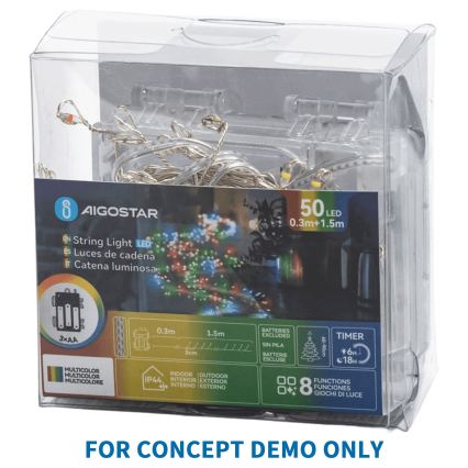 Aigostar - LED-Außen-Weihnachtslichterkette 50xLED/8 Funktionen 3xAA 1,8m IP44 Kaltweiß