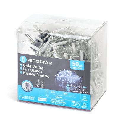 Aigostar - LED-Außen-Weihnachtslichterkette 50 LEDs / 8 Funktionen, 8 m, IP44, kaltweiß