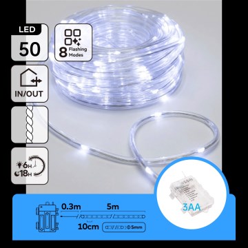 Aigostar - LED Außen-Weihnachtslichterkette 50xLED/8 Funktionen 3xAA 5,3m IP44 kaltweiß