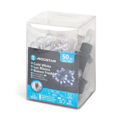 Aigostar - LED-Außen-Weihnachtslichterkette 50xLED/8 Funktionen 8 m IP44 kaltweiß