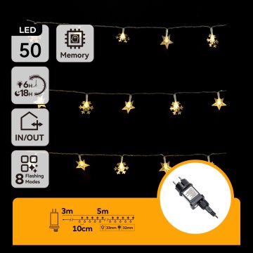 Aigostar - LED-Außen-Weihnachtslichterkette 50xLED/8 Funktionen 8 m IP44 warmweiß