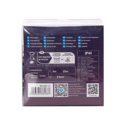 Aigostar - LED-Außen-Weihnachtslichterkette, 600 LEDs / 8 Funktionen, 18 m, IP44, warmweiß