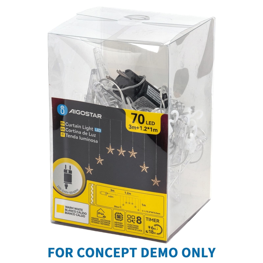 Aigostar - LED-Außen-Weihnachtslichterkette 70 LEDs / 8 Funktionen 4,2 x 1 m IP44 mehrfarbig