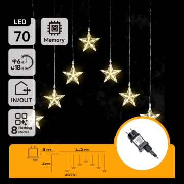 Aigostar - LED-Außen-Weihnachtslichterkette 70xLED/230V 1,2x1m IP44 warmweiß mit Sternen
