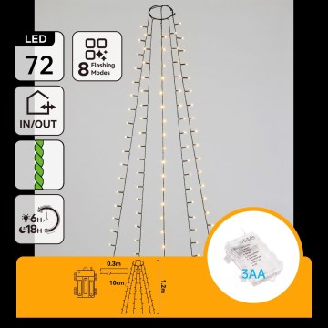 Aigostar - LED Außen-Weihnachtslichterkette 72xLED/8 Funktionen 3xAA 1,2m IP44 warmweiß
