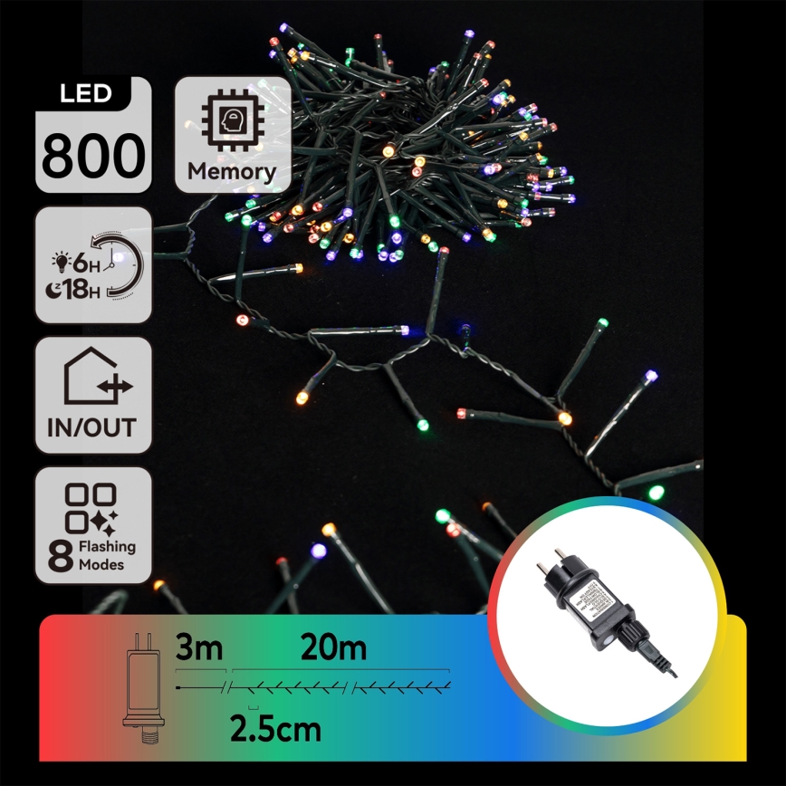 Aigostar - LED-Außen-Weihnachtslichterkette 800 LEDs/8 Leuchtmodi, 23 m, IP44, mehrfarbig