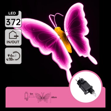 Aigostar - LED-Außendekoration, 372 LEDs, 60 cm, IP44, Schmetterling/rosa