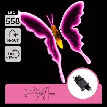 Aigostar - LED-Außendekoration 558 LEDs 90 cm IP44 Schmetterling/rosa