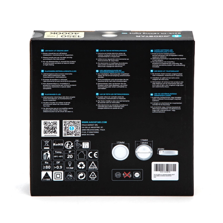 Aigostar - LED-Deckenanbauleuchte LED/12W/230V d 17,4 cm 4000K weiß