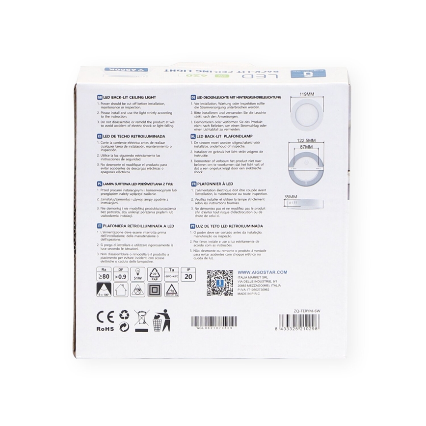 Aigostar - LED-Deckenanbauleuchte LED/6W/230V d 12,3 cm 3000K weiß