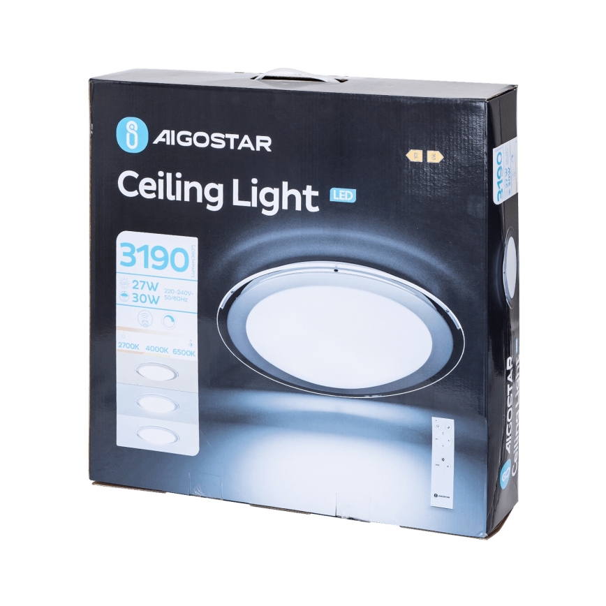 Aigostar - LED Stufenlos dimmbare Deckenleuchte LED/30W/230V 2700-6500K Durchmesser 42,9 cm Chrom + Fernbedienung