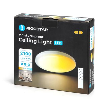 Aigostar - LED-Deckenleuchte für Badezimmer LED/18W/230V 3000-6000K IP54 + Fernbedienung