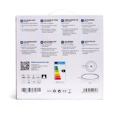 Aigostar - LED-Deckenleuchte LED/20W/230V 3000K d. 30 cm grau