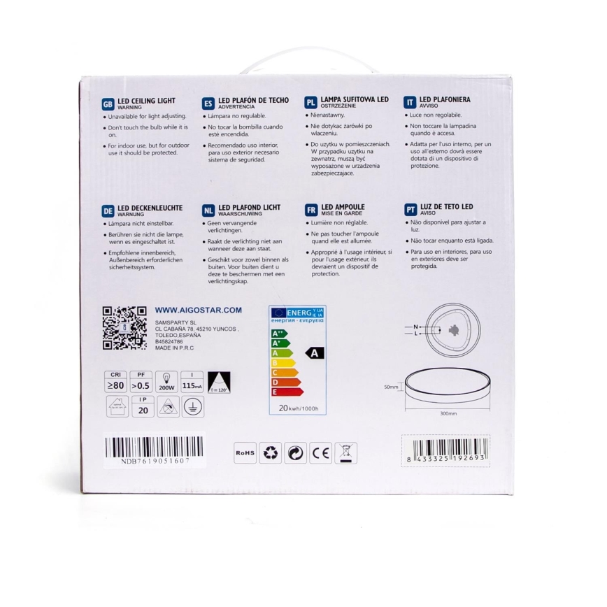 Aigostar - LED-Deckenleuchte LED/20W/230V 3000K d. 30 cm grau