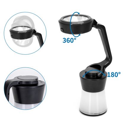 Aigostar - LED dimmbare Campinglampe 3in1 LED/3xAA schwarz