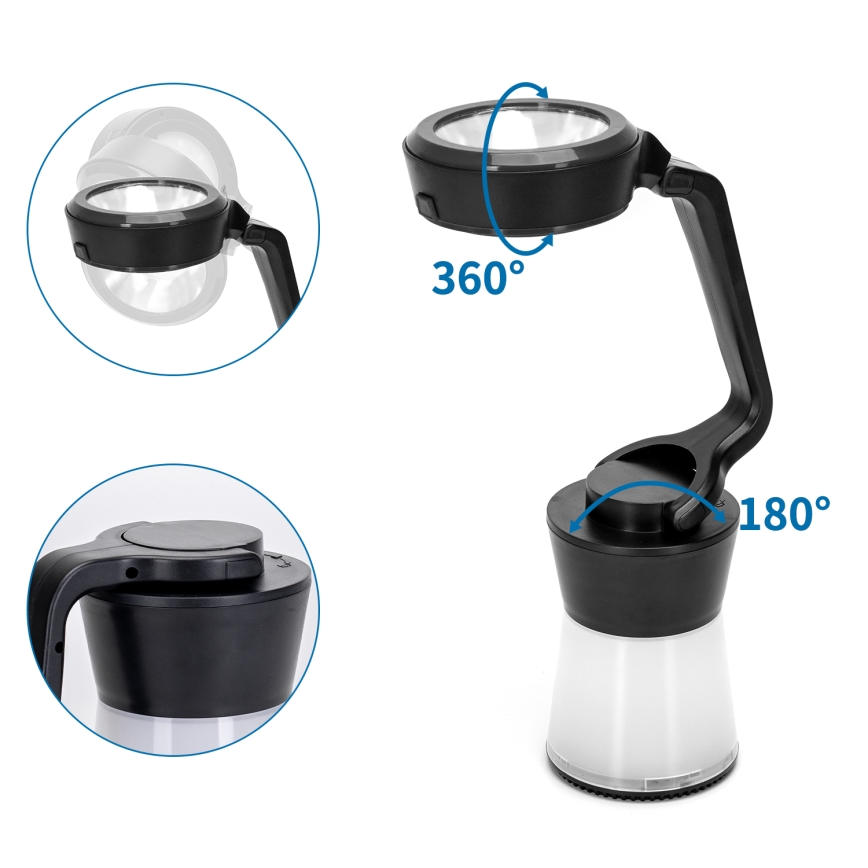 Aigostar - LED dimmbare Campinglampe 3in1 LED/3xAA schwarz