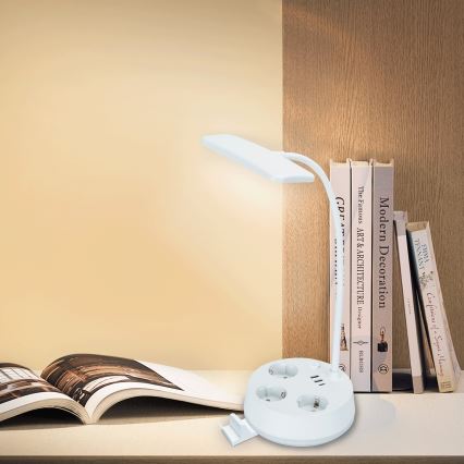 Aigostar - LED dimmbare Tischlampe mit Steckdosen und USB LED/4,6W/230V 3000/4000/6500K Weiß