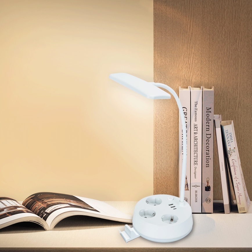 Aigostar - LED dimmbare Tischlampe mit Steckdosen und USB LED/4,6W/230V 3000/4000/6500K Weiß