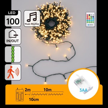 Aigostar - LED-dimmbare Weihnachtslichterkette für den Außenbereich mit Bewegungsmelder 100xLED/3xAA 12m warmweiß + Fernbedienung