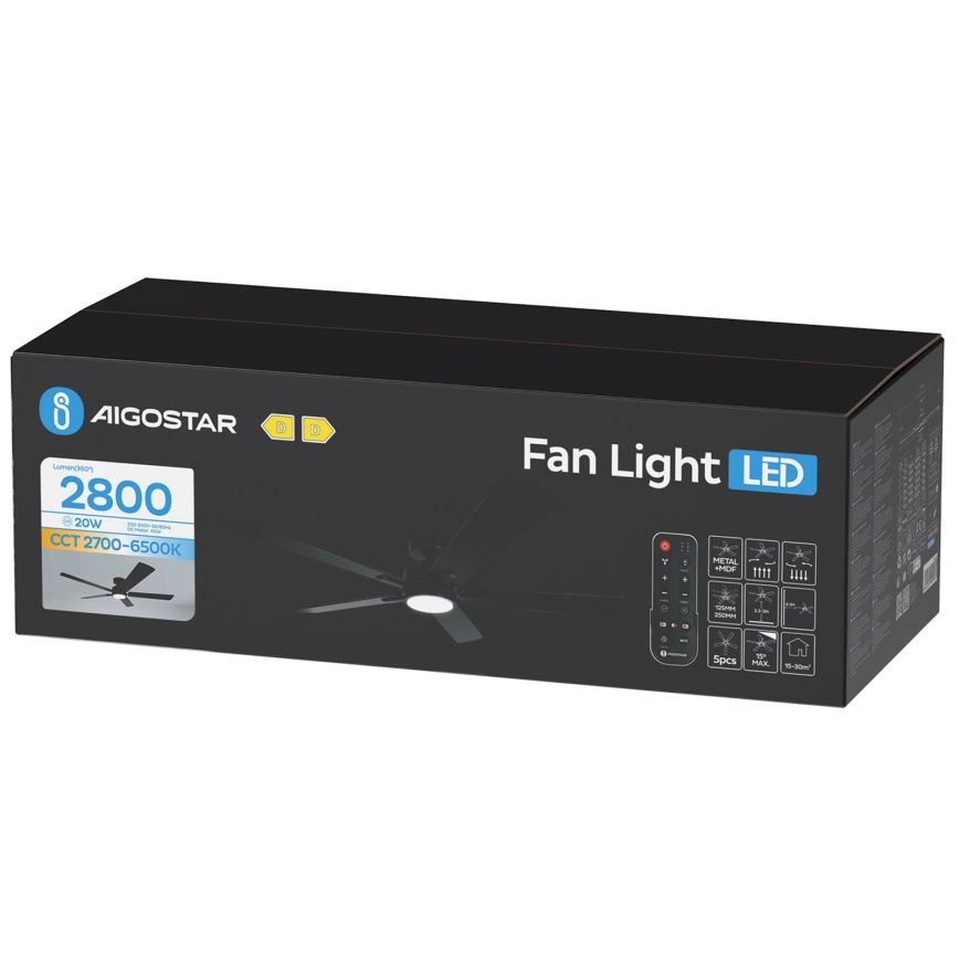 Aigostar - LED dimmbarer Deckenventilator LED/20W/230V 2700-6500K 132cm schwarz + Fernbedienung