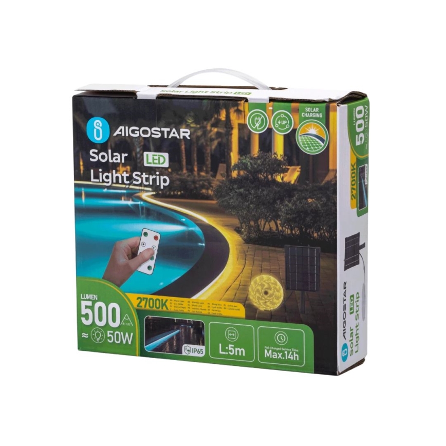 Aigostar - LED dimmbarer Solar-LED-Streifen LED/5W/3,2V 5 m 2700K IP65 4000 mAh + Fernbedienung