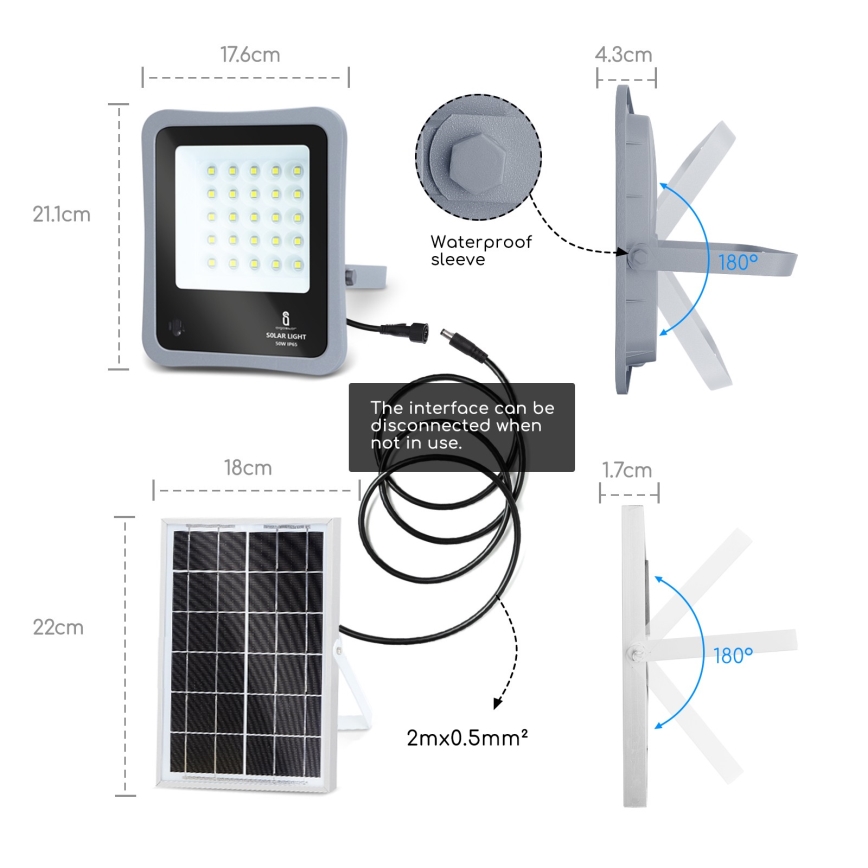 Aigostar - LED Dimmbarer Solarstrahler LED/30W/3,2V 20000 mAh IP67 + FB
