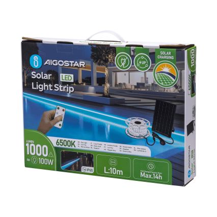 Aigostar - LED Dimmbarer Solarstreifen LED/20W/3,2V 20 m 2700K IP65 + Fernbedienung