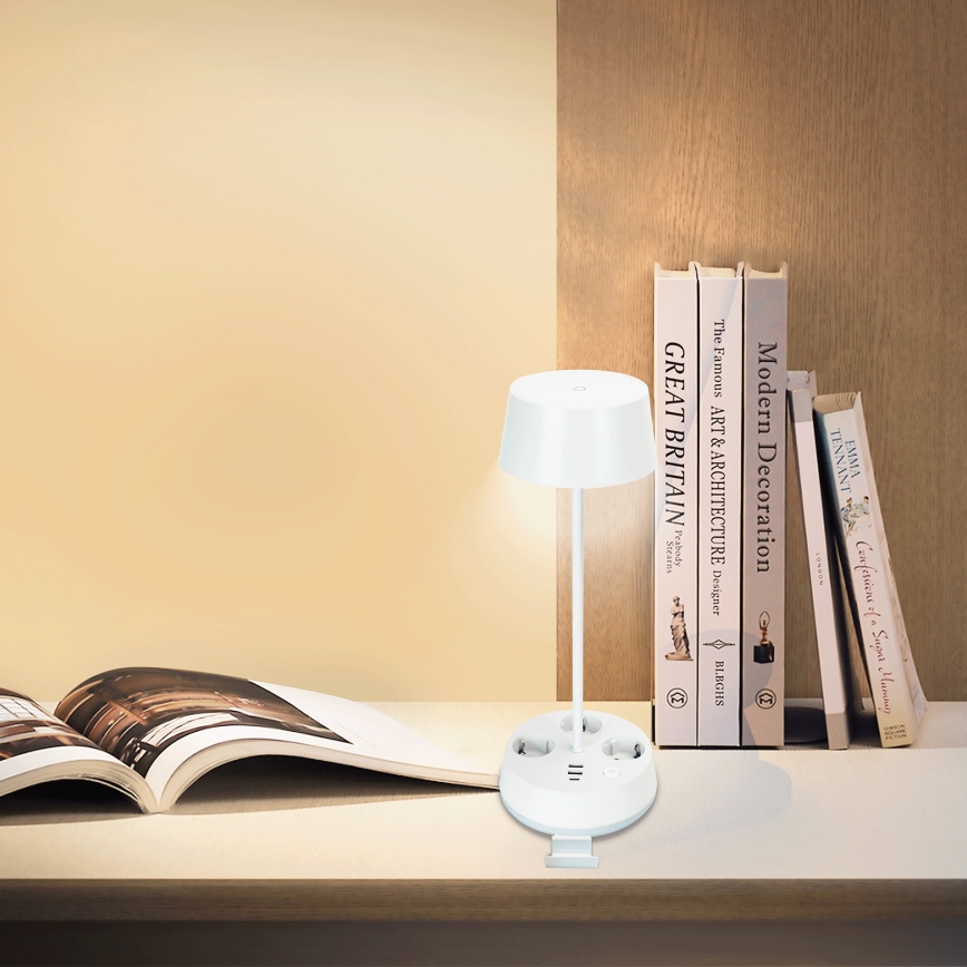 Aigostar - LED Dimmertischlampe mit Steckdosen und USB LED/4,6W/230V 3000/4000/6500K weiß