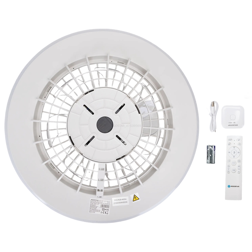 Aigostar - LED dimmbare Deckenleuchte mit Ventilator LED/40W/230V 2700-6500K Ø 48,5 cm Weiß + Fernbedienung