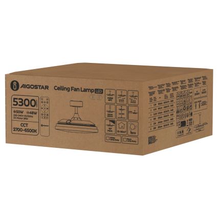 Aigostar - LED dimmbarer Deckenventilator LED/50W/230V 2700-6500K 106 cm weiß + Fernbedienung
