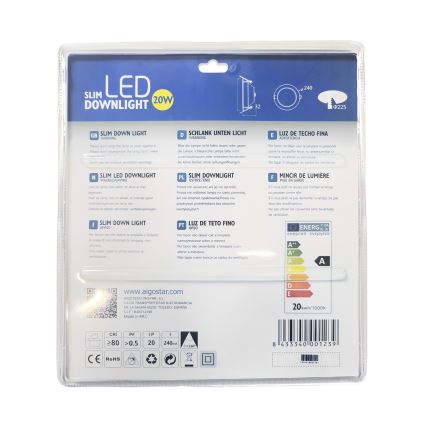 Aigostar - LED-Einbauleuchte ULTRATHIN LED/20W/230V 3000K matt Chrom