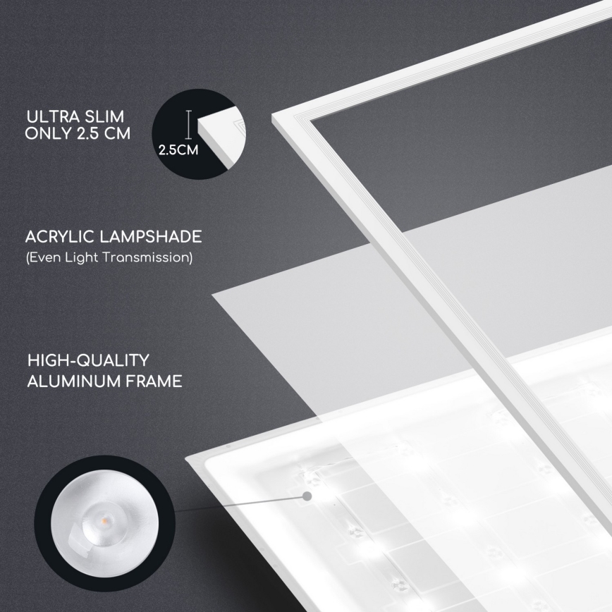 Aigostar - LED-Einbaupanel LED/40W/230V 3000K/4000K/6500K 60x60cm weiß