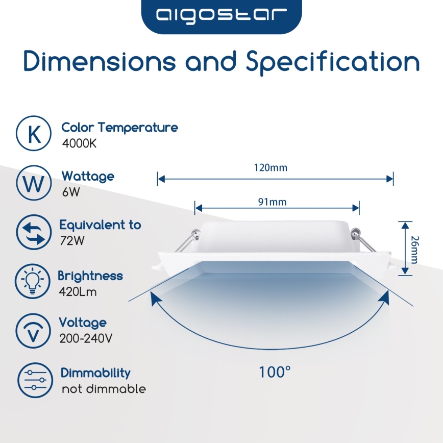 Aigostar - LED Einbaustrahler LED/6W/230V 4000K 12x12 cm Weiß