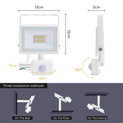 Aigostar - LED-Flutlicht mit Sensor LED/20W/230V 4000K IP65 weiß