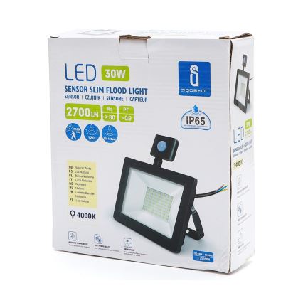 Aigostar - LED-Flutlicht mit Sensor LED/30W/230V 4000K IP65 schwarz