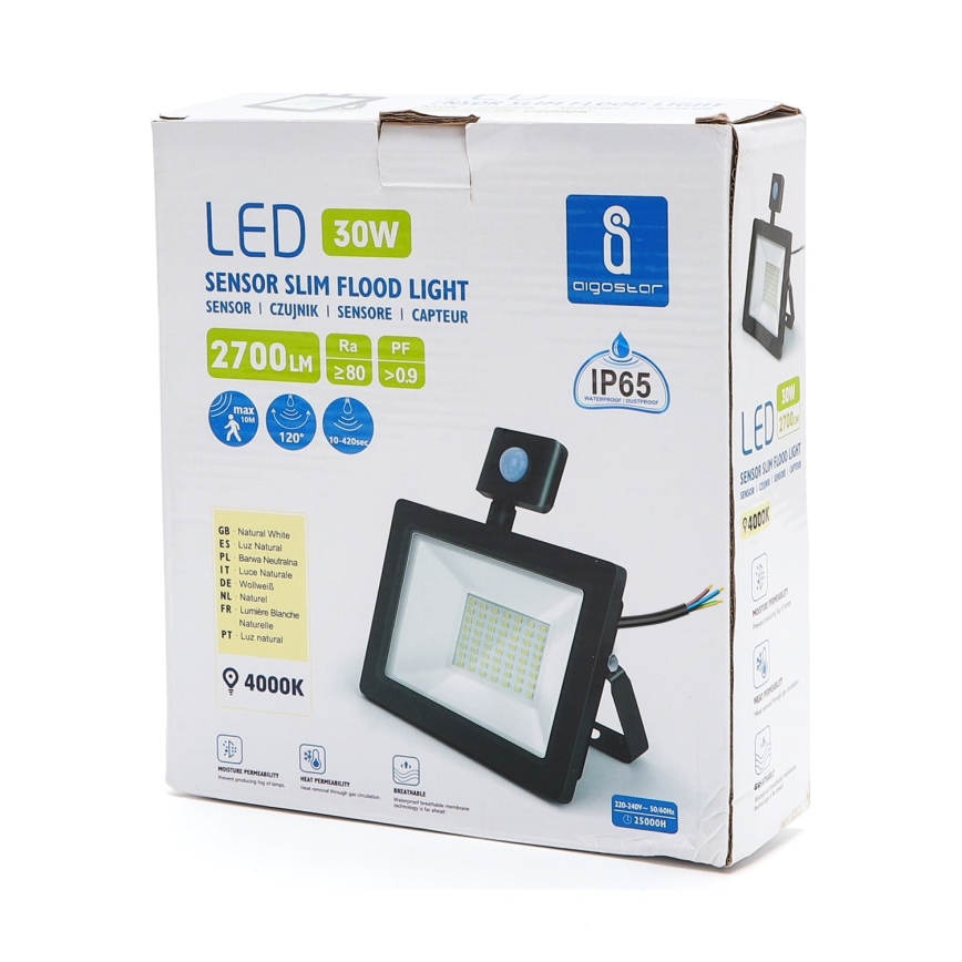 Aigostar - LED-Flutlicht mit Sensor LED/30W/230V 4000K IP65 schwarz