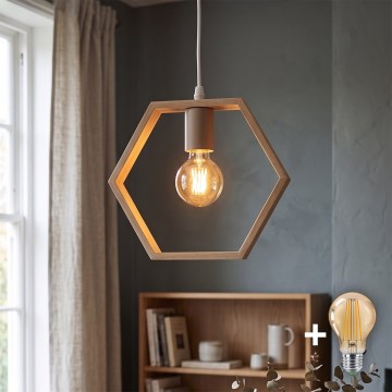 Aigostar - LED-Hängeleuchte aus Holz an Kabel 1xE27/9W/230V 2200K Kiefer