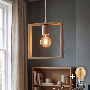 Aigostar - LED-Holz-Pendelleuchte an Kabel 1xE27/9W/230V 2200K Kiefer