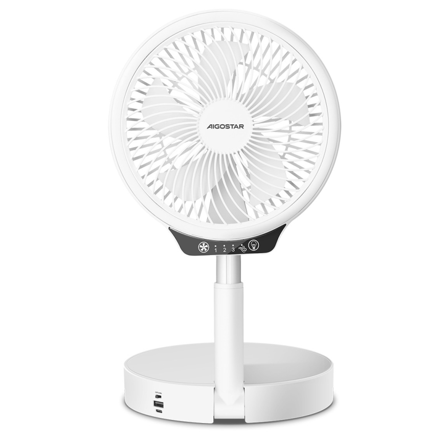 Aigostar - LED kabelloser faltbarer Ventilator mit USB-Anschluss 6,5W/5V 8000 mAh