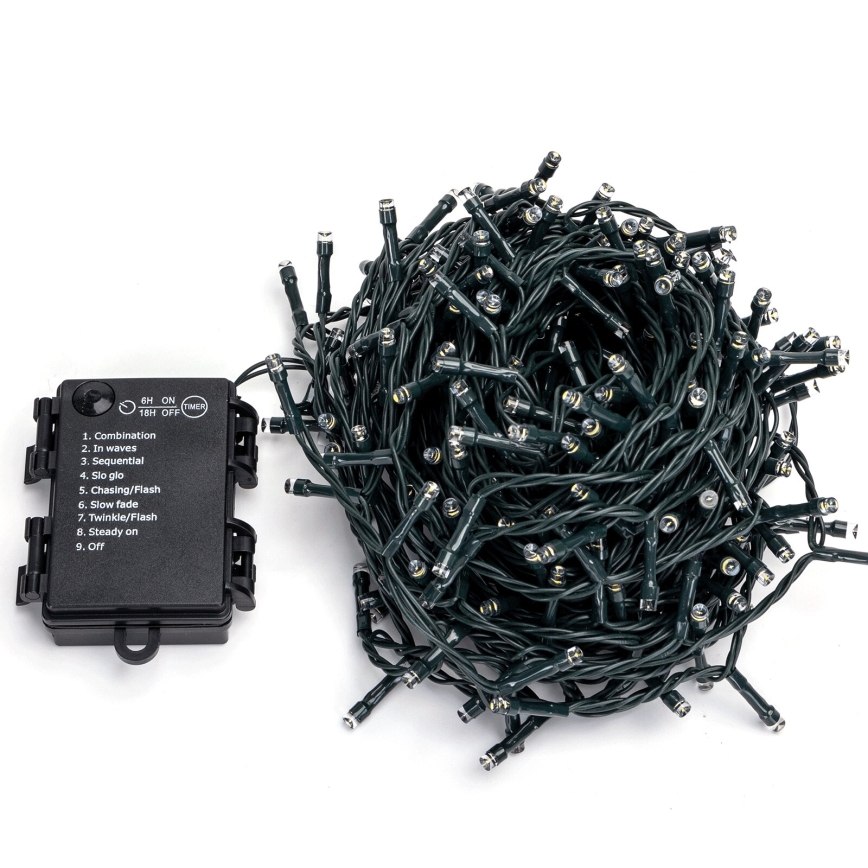 Aigostar-LED LED-Außen-Weihnachtslichterkette 300xLED/8 Funktionen 3xAA 15,3 m IP44 warmweiß