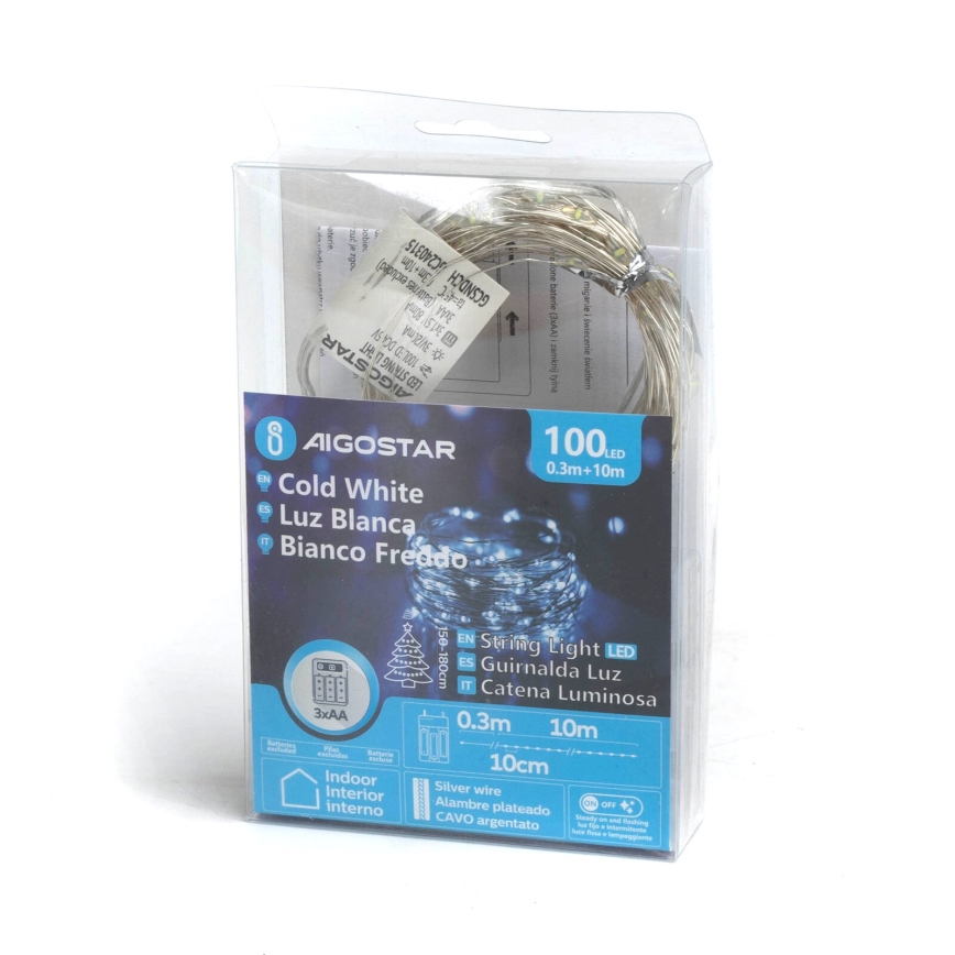 Aigostar - LED-Lichterkette 100xLED/3xAA 10,3m kaltweiß