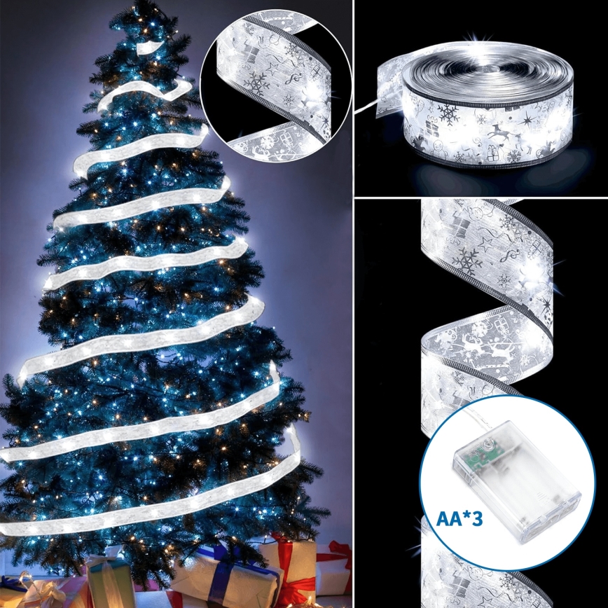 Aigostar - LED-Lichterkette, 100 LEDs, 3×AA, 10 m, Warmweiß, Silber