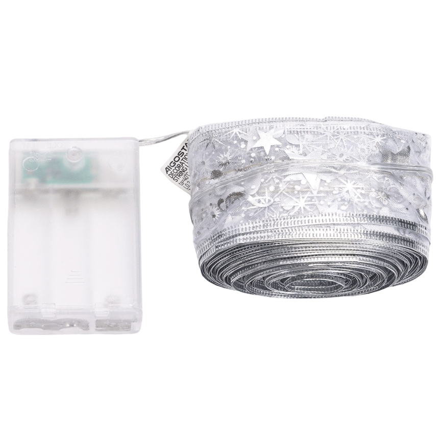 Aigostar - LED-Lichterkette, 100 LEDs, 3×AA, 10 m, Warmweiß, Silber