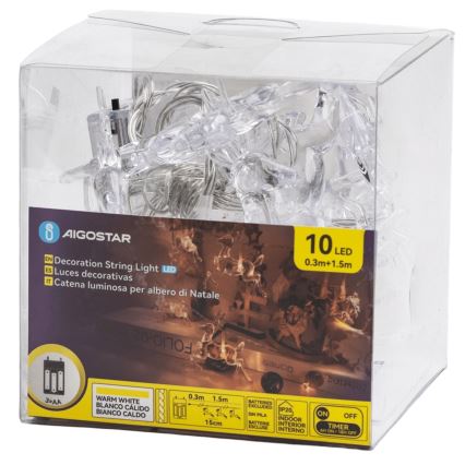 Aigostar - LED-Lichterkette 10xLED/3xAA 1,5 m warmweiß, mit Hirschmotiv