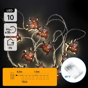 Aigostar - LED-Lichterkette 10xLED/3xAA 1,5m Warmweiß mit Schlitten